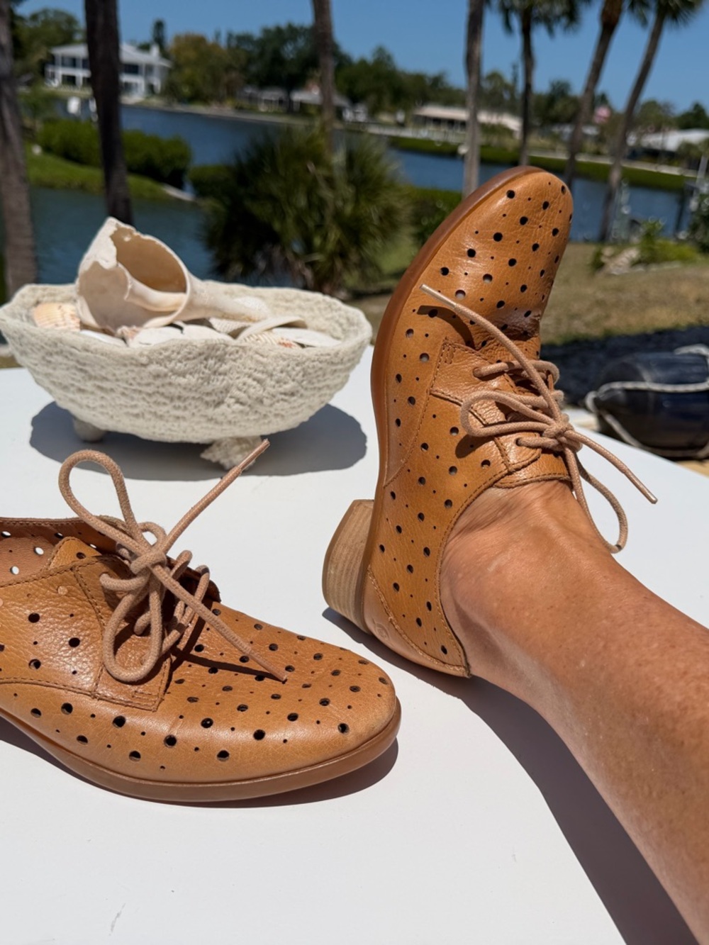Born Women's Tan Perforated Leather Lace-Up Flats - Picture 4 of 12